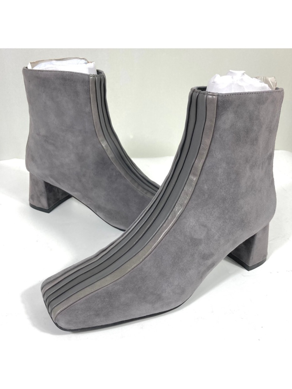 Jeffrey Campbell Peace Out Square Toe Suede Leather Bootie Boots Grey 6 NEW